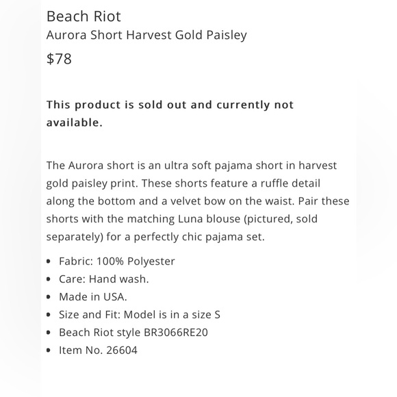 Beach Riot Aurora Shorts in Harvest Gold Paisley. Size small - Picture 9 of 9